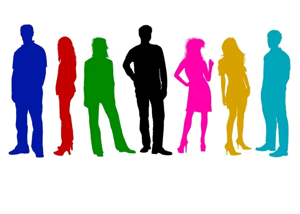 Colored young silhouettes — Stock Photo, Image