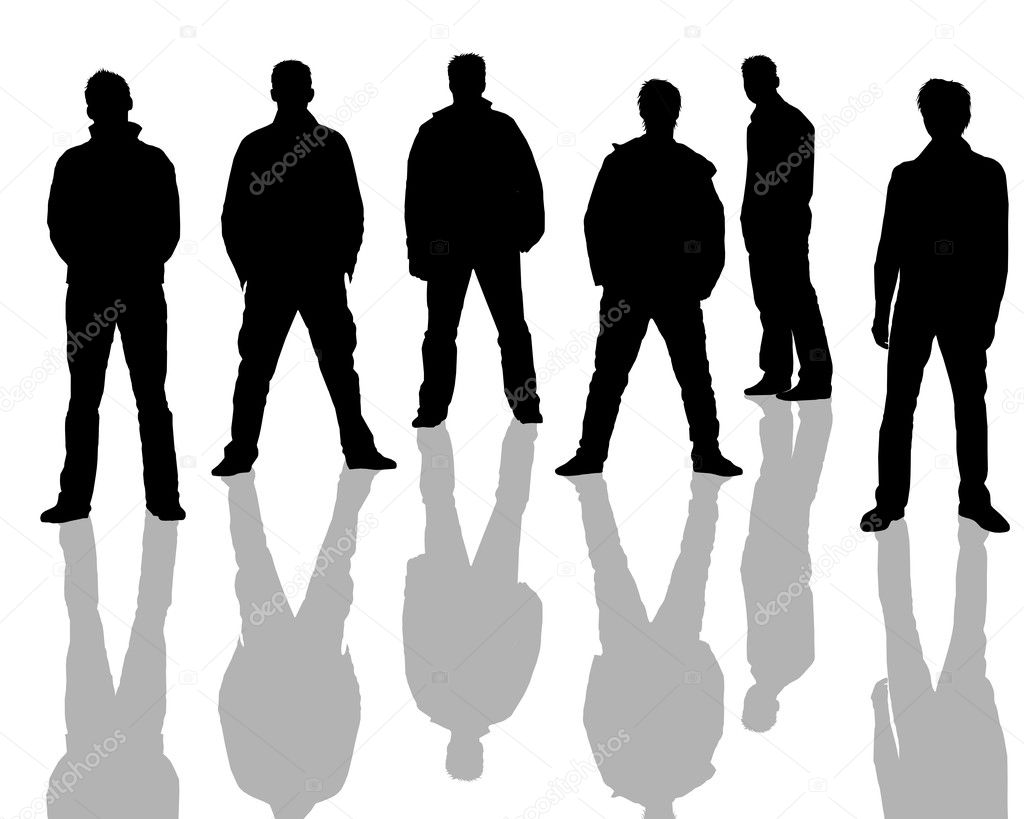 Silhouettes of young men