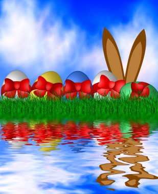 Easter bunny with eggs clipart