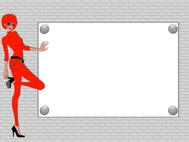 Blank Placard with fashion model clipart