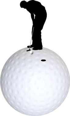 Silhouettes of golf player on golfball clipart