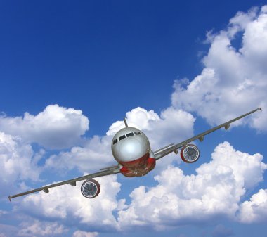 Airplane in blue cloudy sky clipart