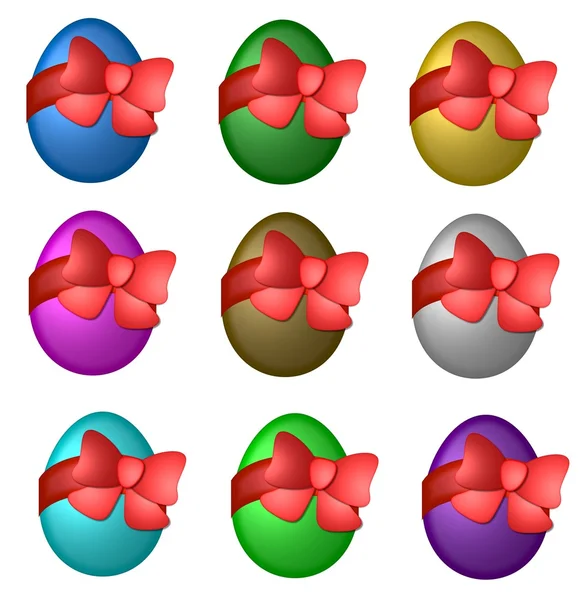 Colored easter eggs with ribbon — Stock Photo, Image