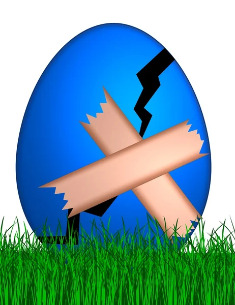 Cracked easter egg with band aid — Stock Photo, Image