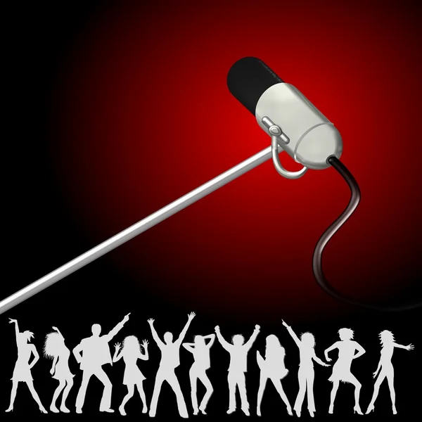 Huge microphone with dancers — Stock Photo, Image