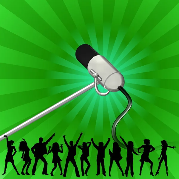 Huge microphone with dancers — Stock Photo, Image