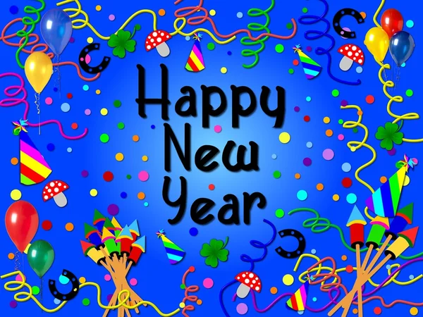 Colorido feliz ano novo fundo azul — Fotografia de Stock