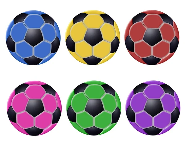 Изолированные цветные футбольные мячи — стоковое фото