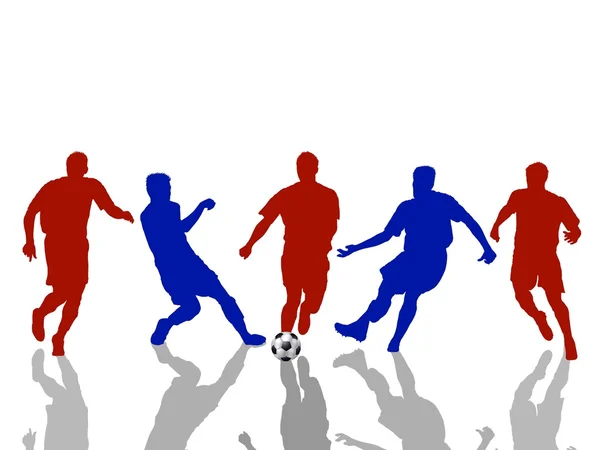 Reflecting silhouettes of soccer players — Stock Photo, Image