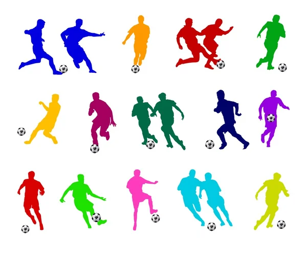 Χρωματιστά σιλουέτες των ποδοσφαιριστές — Φωτογραφία Αρχείου
