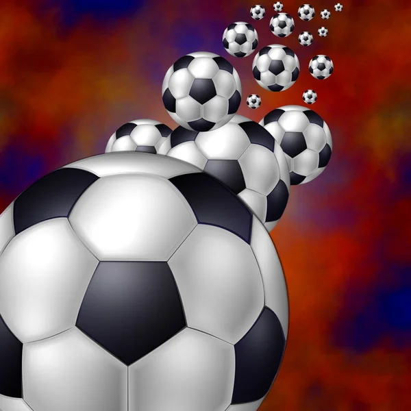 Futbol topları uçan ile arka plan — Stok fotoğraf
