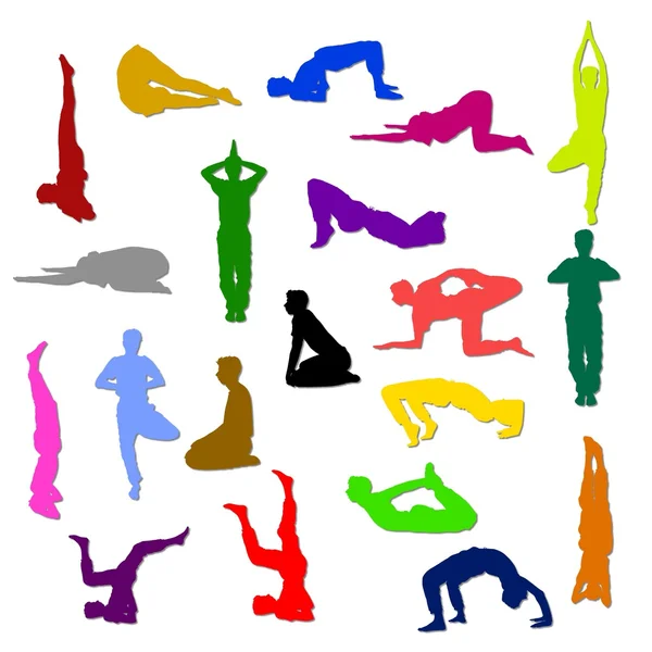 A jóga sportolók sziluettek — Stock Fotó