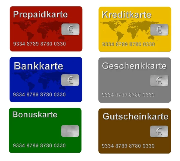 Conjunto de tarjetas de débito de crédito y cliente — Foto de Stock