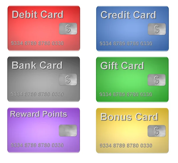 Conjunto de tarjetas de débito de crédito y cliente — Foto de Stock