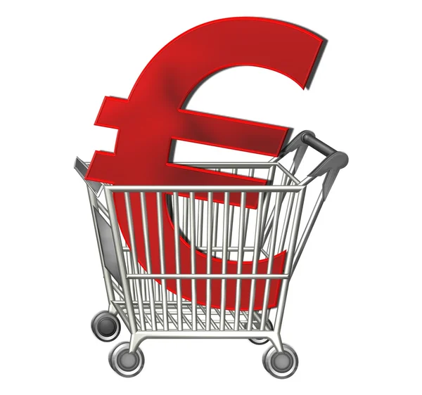 Símbolo euro no carrinho de compras — Fotografia de Stock