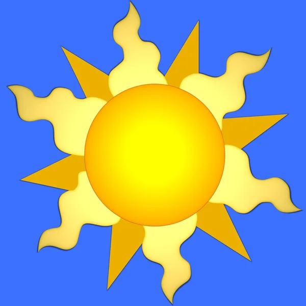 Güneşli smbol mavi zemin üzerine — Stok fotoğraf