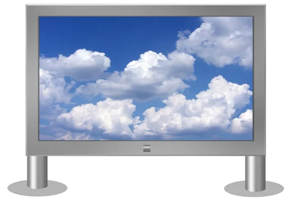 Επίπεδη οθόνη τηλεόραση με συννεφιασμένο ουρανό στην οθόνη — Φωτογραφία Αρχείου