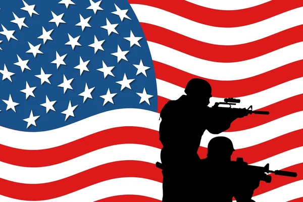 Stars & Stripes Banner with soldiers — Stock Photo, Image
