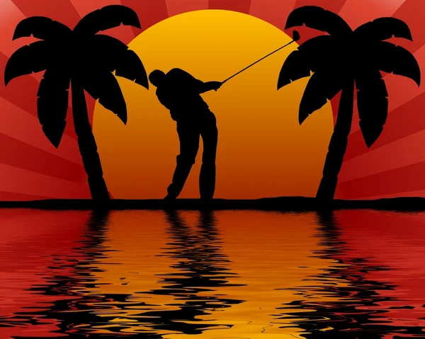 Golfer in zonsondergang — Stockfoto