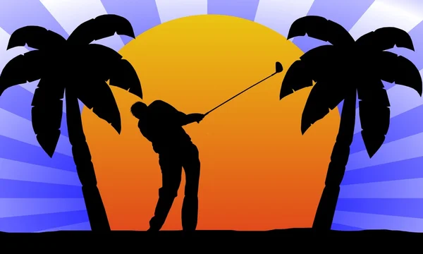 Golfer in sunset — Stock Photo, Image
