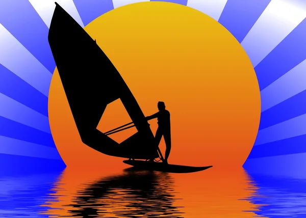 Windsurfen in zonsondergang — Stockfoto