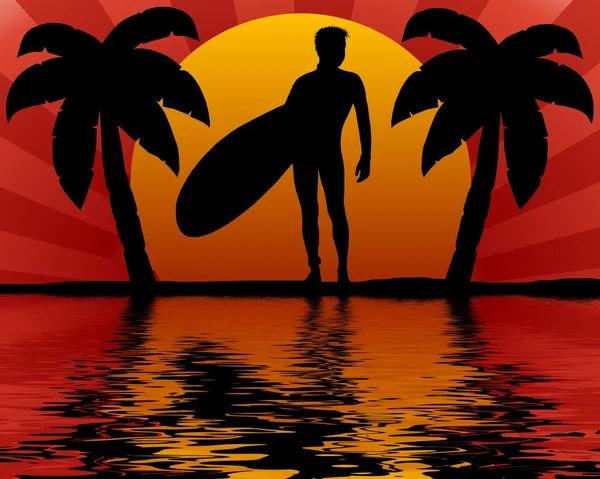 Surfer in zonsondergang — Stockfoto