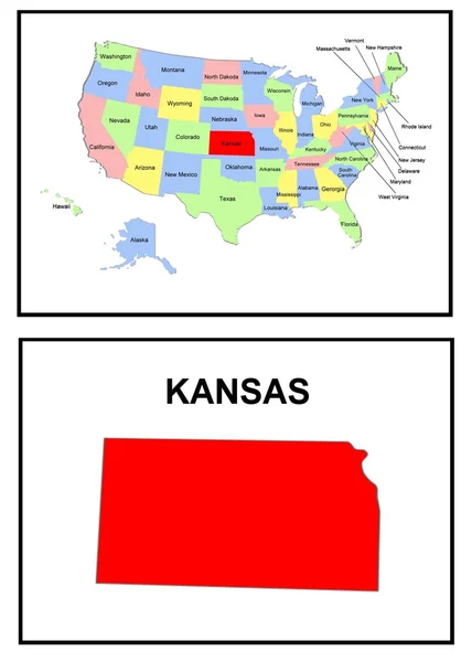 Mapa del estado de Kansas —  Fotos de Stock