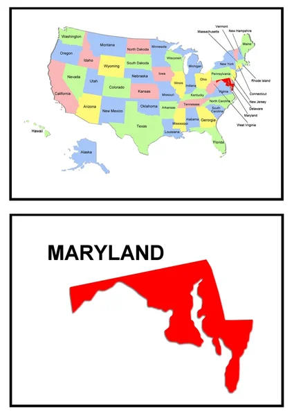USA staten karta maryland美国国家地图马里兰州 — 图库照片