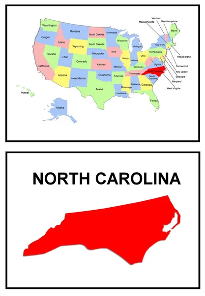 Карта США штату Північна Кароліна — стокове фото