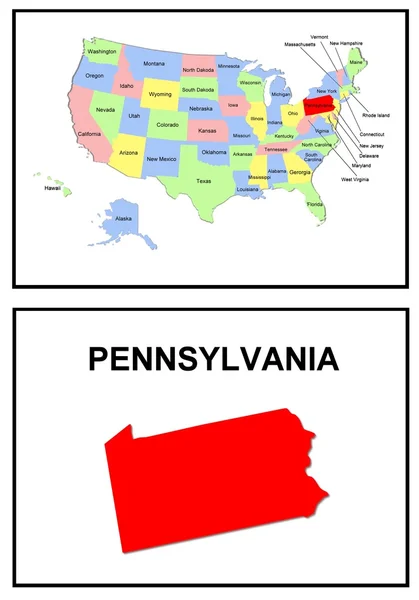 美国国家地图宾夕法尼亚州 — 图库照片