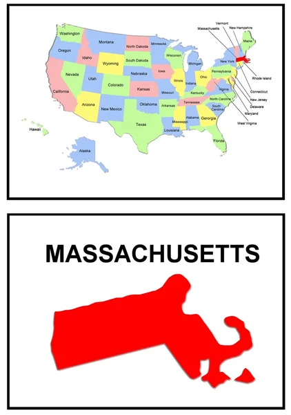 Mappa degli Stati Uniti Massachusetts — Foto Stock