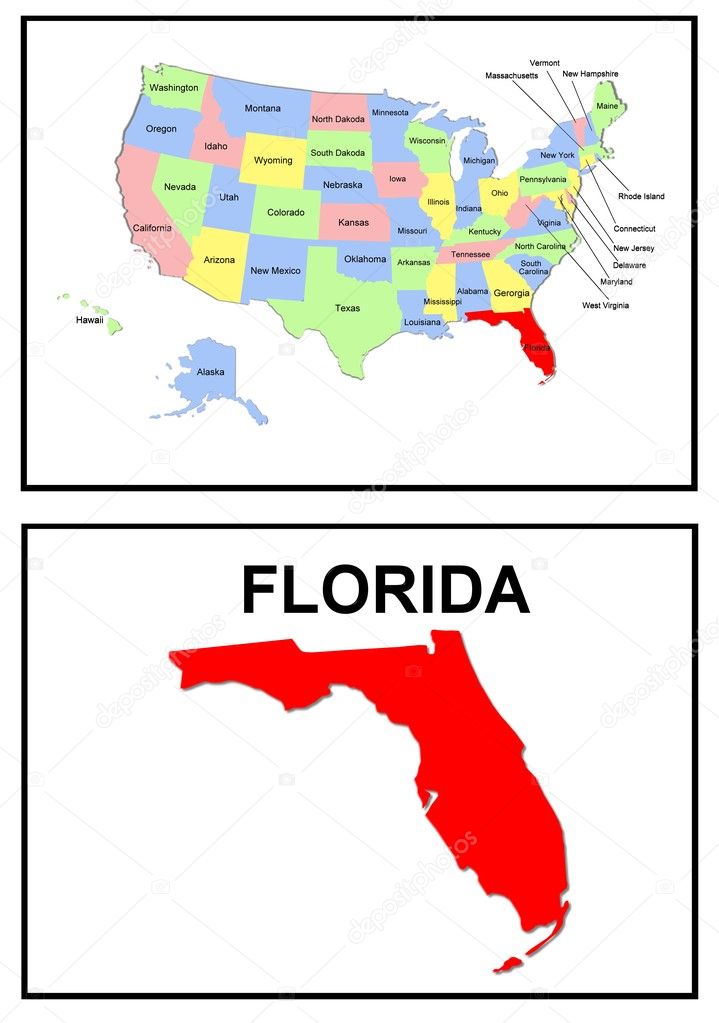 Mapa De Estado De Estados Unidos Florida — Foto De Stock © Pdesign 1768644 9540