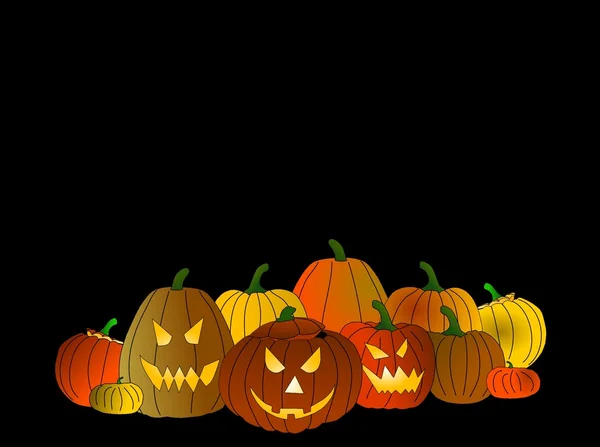 Halloween-Kürbisse auf schwarzem Hintergrund — Stockfoto