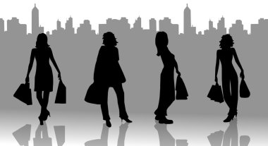 Women Silhouettes on shopping tour clipart