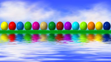 suya yansıtan Paskalya yumurtaları