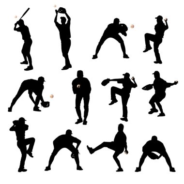 Silhouettes of baseball players clipart