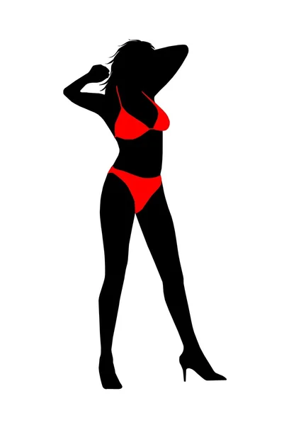 Bikini girl silueta červený — Stock fotografie