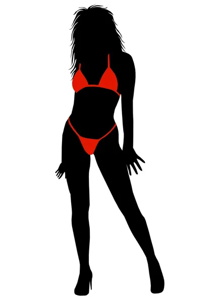 Kırmızı bikini kız siluet — Stok fotoğraf