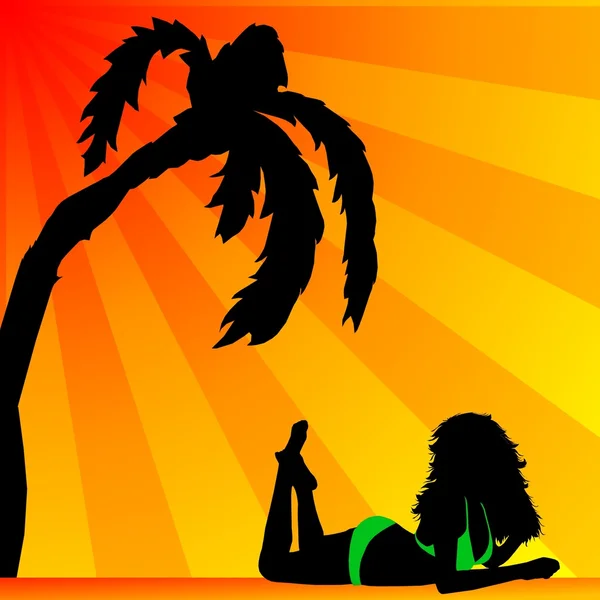 Bikini girl with palmtree — Stock Photo, Image
