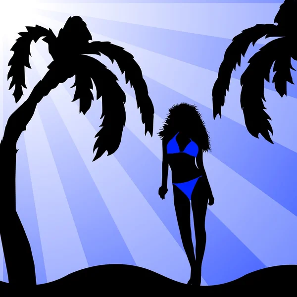 Bikini meisje met palmboom — Stockfoto
