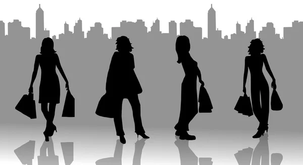 Mulheres silhuetas em tour de compras — Fotografia de Stock