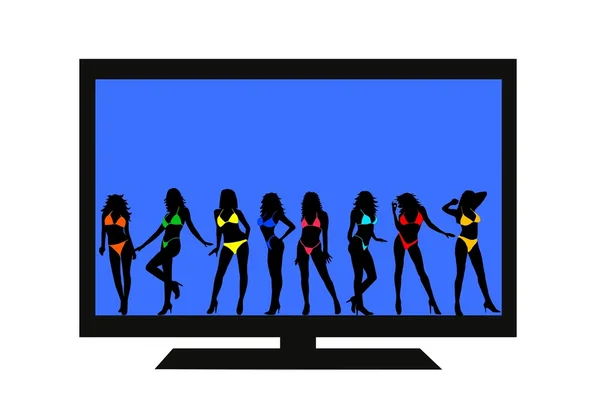 Bikini girls on TV — Stock Photo, Image