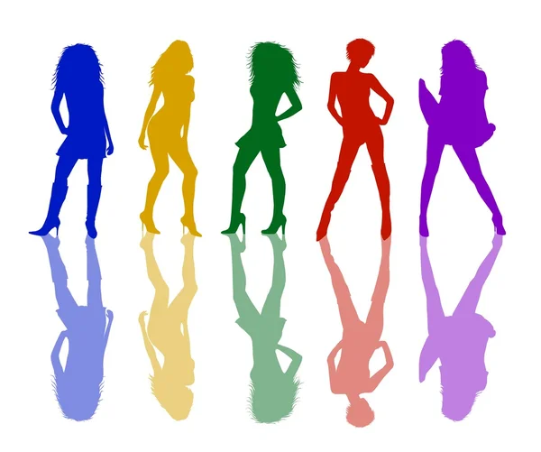 Sexy Mädchen Silhouetten farbig — Stockfoto