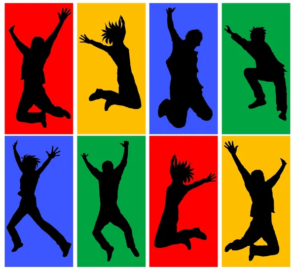 Boldog jumping kollázs — Stock Fotó