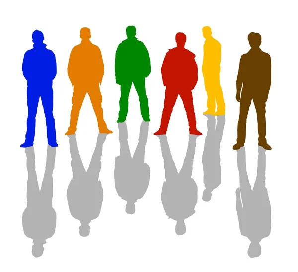 Sylwetki młodych mężczyzn w kolorze — Zdjęcie stockowe