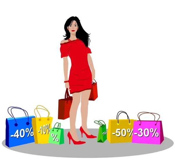 Woman with discount shopping bags — Stock Photo, Image