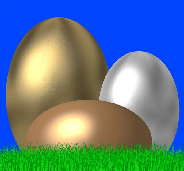 Gold and silver easter eggs — Stock Photo, Image