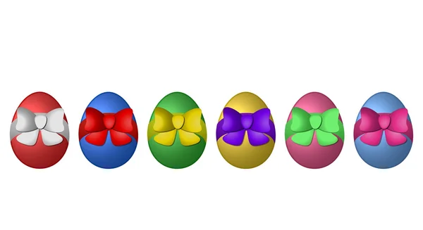 Barevné velikonoční vajíčka s mašlí — Stock fotografie