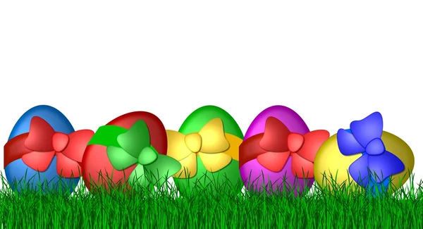 Uova di Pasqua colorate in erba — Foto Stock
