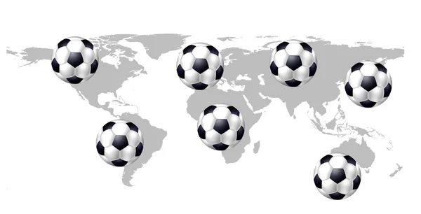 Bolas de futebol no mapa do mundo — Fotografia de Stock